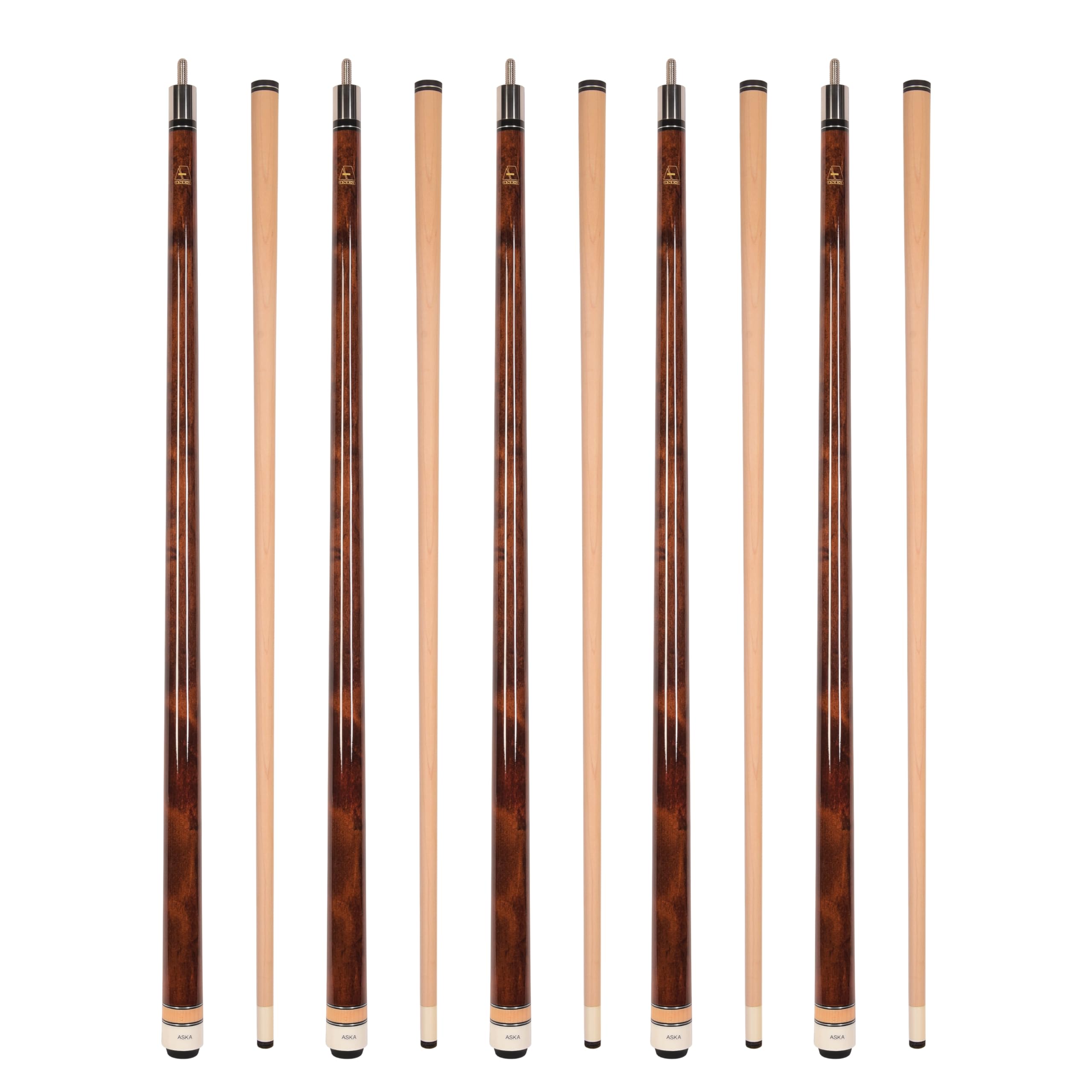 ASKASet of Wrapless 2-Piece Billiard Pool Cue Sticks L3, 58" Hard Rock Canadian Maple, 13mm Hard Leather Tip, Choice of Colors