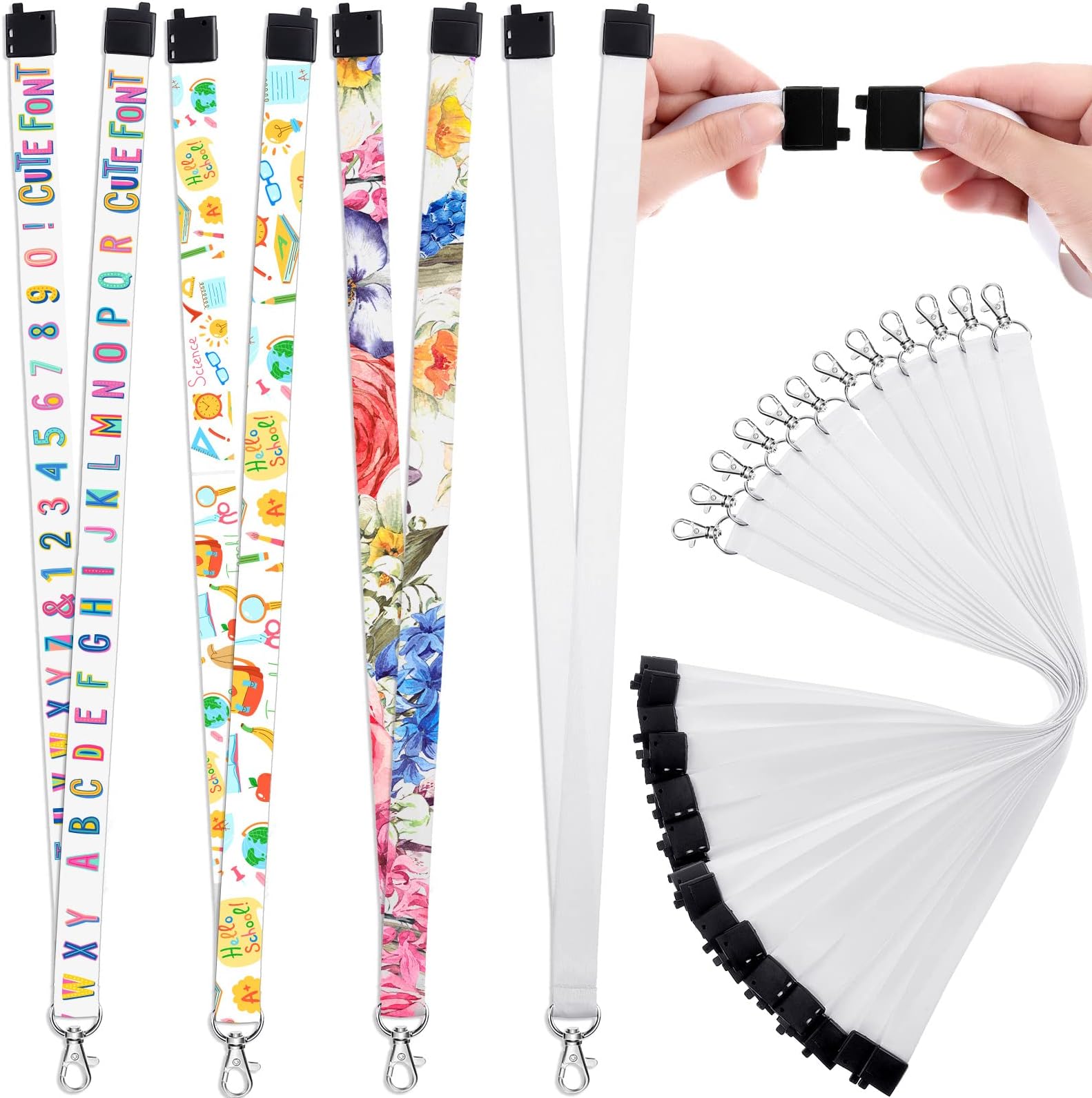 Gersoniel 12 Pieces 12 Pieces Sublimation Blank Lanyards White Neck Lanyards with Badge Holder DIY