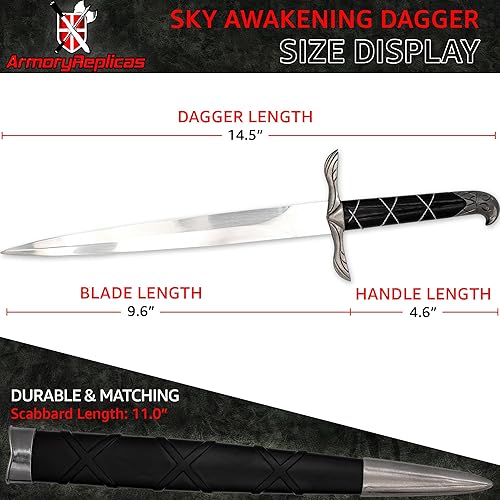 Miniatura 4 de Armory Replicas - Sky Awakening - Daga medieval de acero inoxidable - Recreación histórica de disfraz de caballero cuchillo de cosplay con vaina dura
