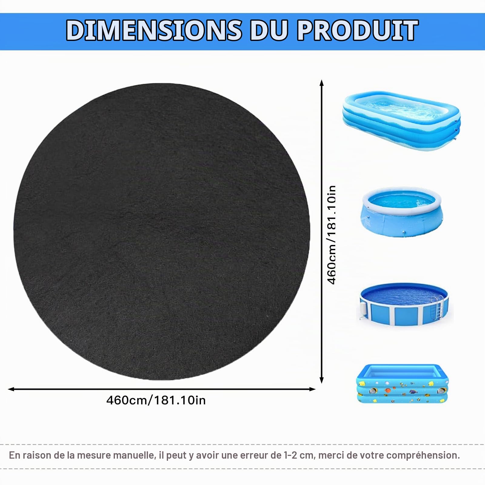 Bocguy Tapis De Sol Piscine Ronde Imperméable Et Antidérapant, Tapis Pliable pour Piscine Extérieure Et Jacuzzi, Plaque De Protection pour Sol, Tapis De Base Anti-Usure (