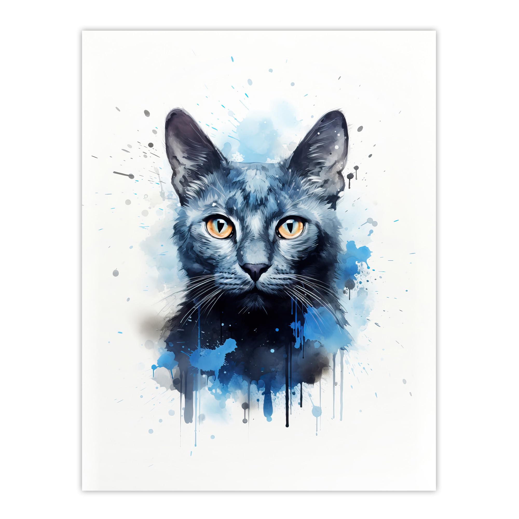 Artery8 Unframed 18X24" Russian Blue Cat Lovers Gift Watercolour Pet Portrait Painting Artwork Large Wall Art Poster Print Thick Paper 18X24 Inch