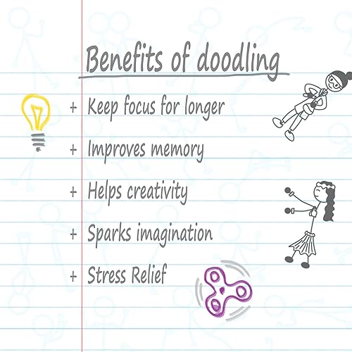 Miniatura 4 de DoodleWrite - Cuaderno de espiral de alambre con rayas anchas, incluye instrucciones de Doodle para mantener el enfoque, despierta la