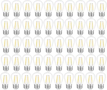 Jslinter 100-Pack Outdoor String Light Bulbs Replacement, 120V 2W S14 Bulbs | 2700K warm white string lights shatterproof, 120LM, Waterproof E26 led lights for patio, porch, garden, backyard