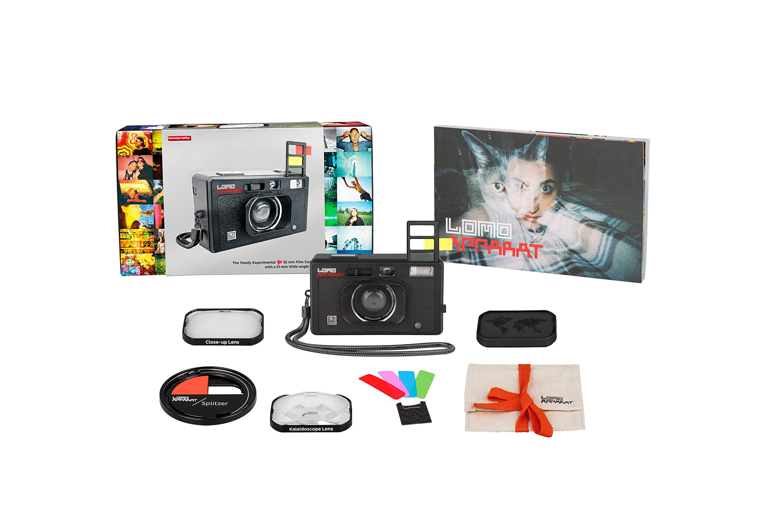 Lomography LomoApparat Weitwinkel-35-mm-Filmkamera, integrierter Blitz- und Farbfilter, Kaleidoskop-Objektiv, Nahaufnahmeobjektiv, Splitzer, Mehrfachbelichtung, Langzeitbelichtung