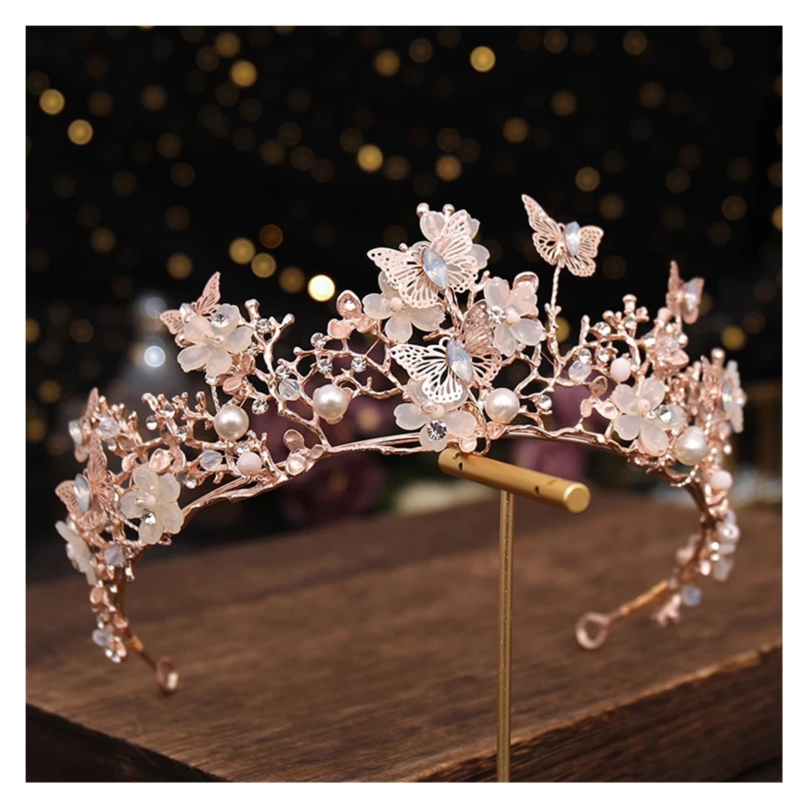 Bridal tiara de perlas y corona fina con pedrería para accesorios de alta costura