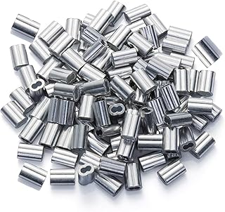 100PCS Wire Rope Clips, Aluminium Wire, 2mm Wire, Crimp It, Wire Crimps, Aluminum Sleeve Clamp Accessories with Double Ferrules, for Wire Rope and Aluminium Crimp Loop, Silver