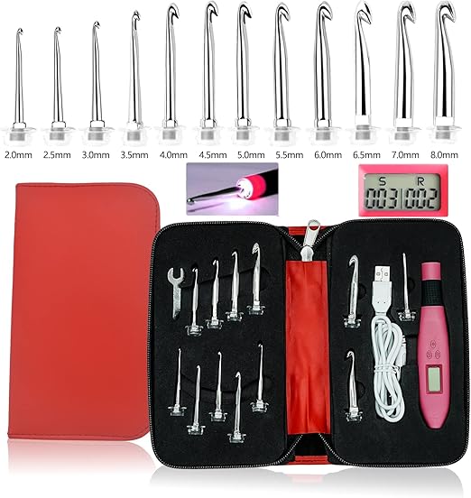 Counting Crochet Hook Set, Ergonomic Design with LED Light and Digital Stitch