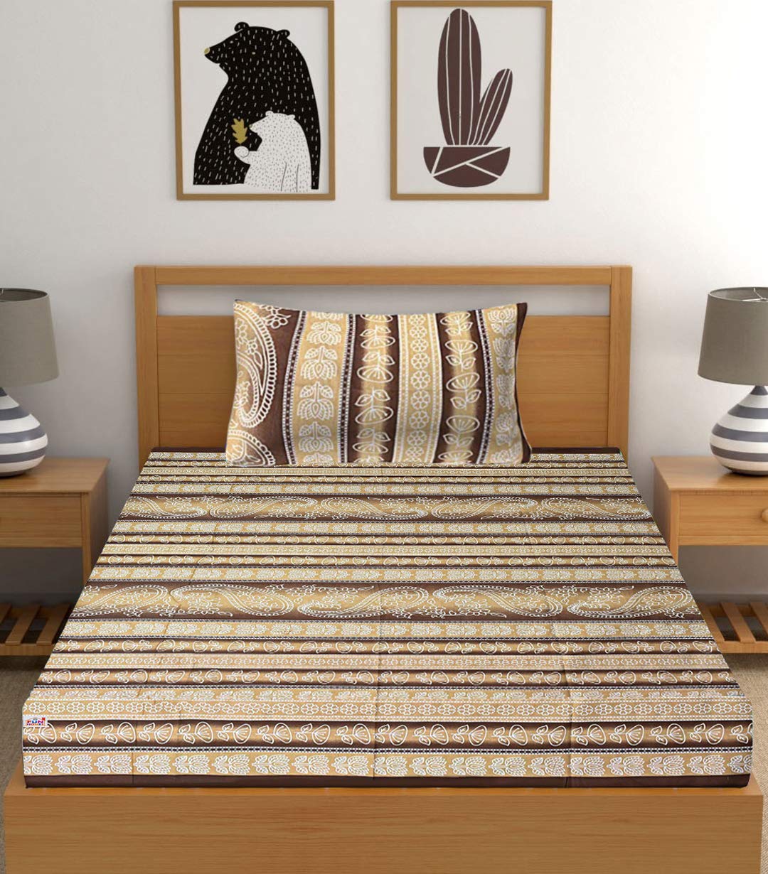Fun Homes Kerry Design Cotton Single Bedsheet with 1 Pillow Covers, Brown