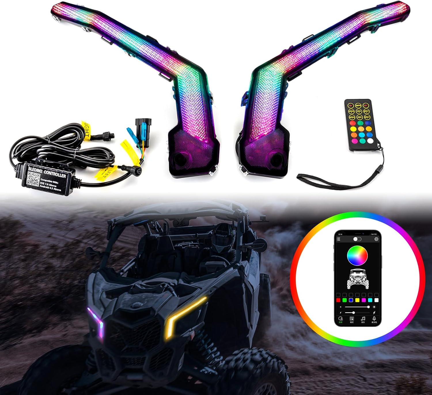 WeiSen Front RGB Turn Signal Light Assembly LED Front Signature Fang Lights Kit Compatible with Can Am Maverick X3 XDS XRS 2017-2023(Replace Number#710004994#710004995)