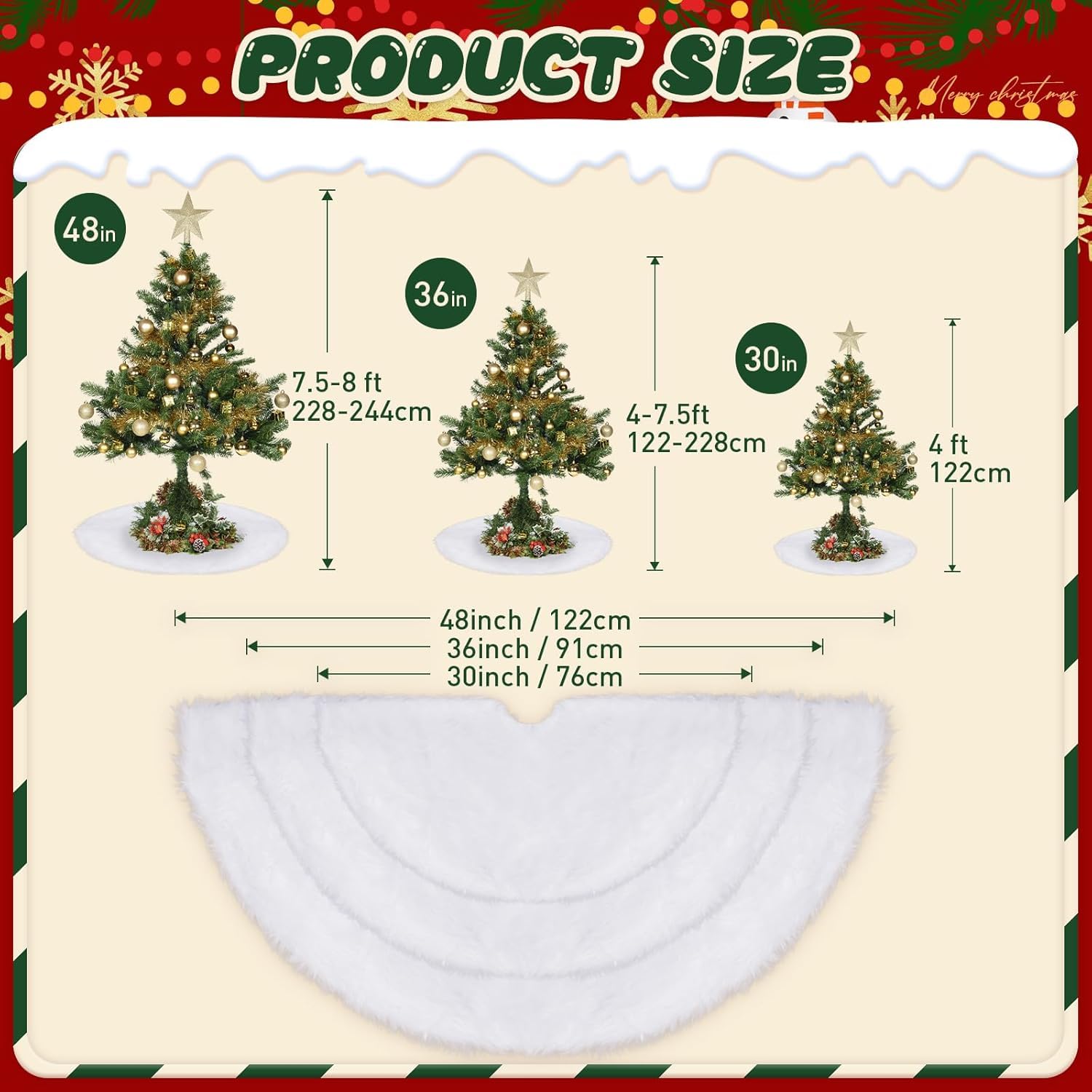 BUOAZR Jupe D'arbre De Noël, 122 CM Couverture D'Arbre Avec Flocons De