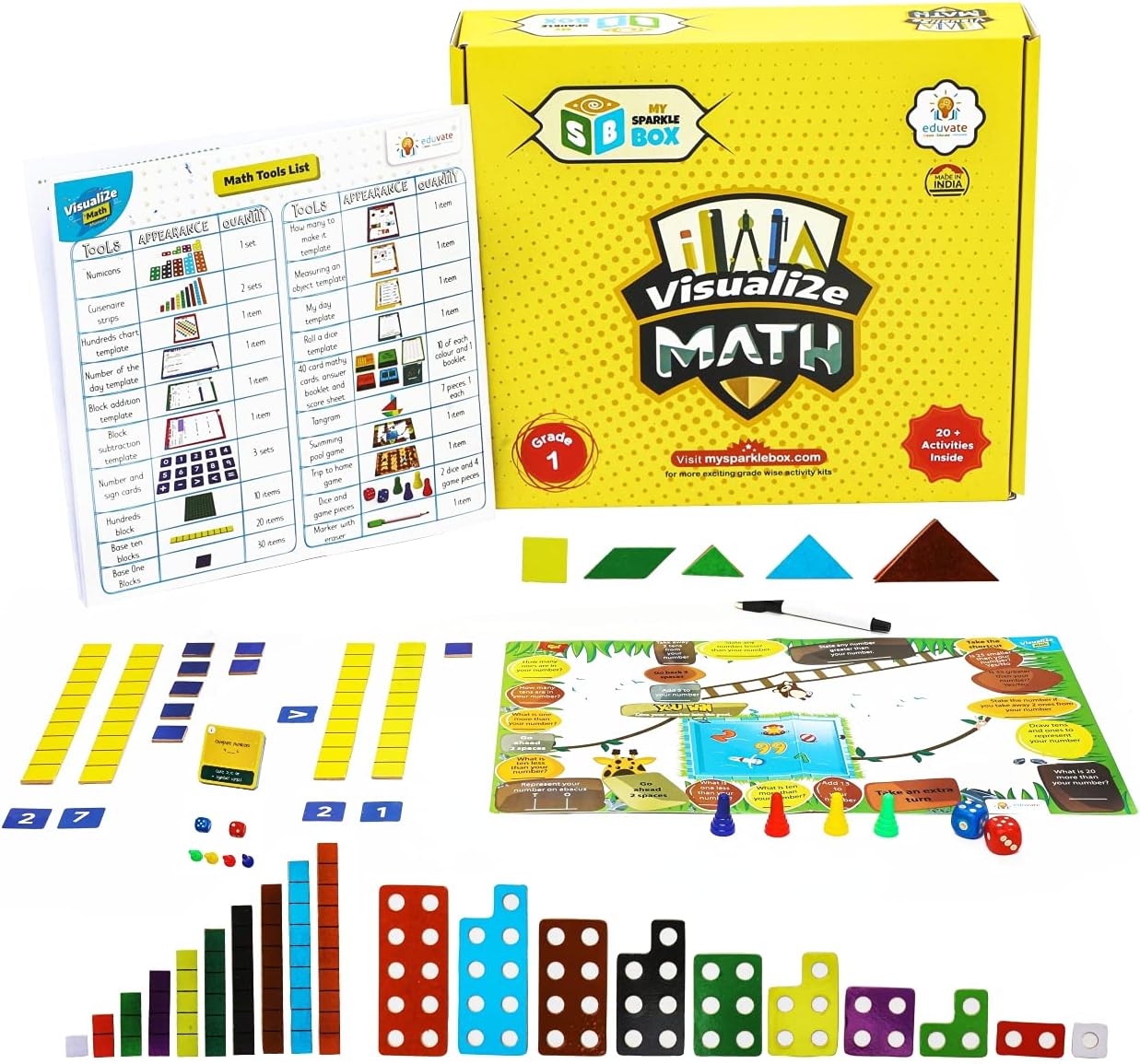 Sparklebox Math Learning Kit for Grade 1 | Kids 5 6 Years | Fun Number Counting, Addition and Subtraction| Kit for Basic Mathematical Concepts.