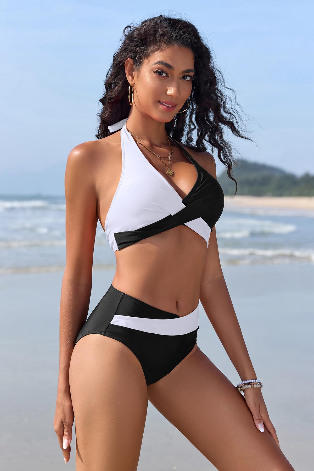 SHEKINI Trajes de baño de dos piezas para mujer, conjunto de bikini sexy con cuello en V y lazos