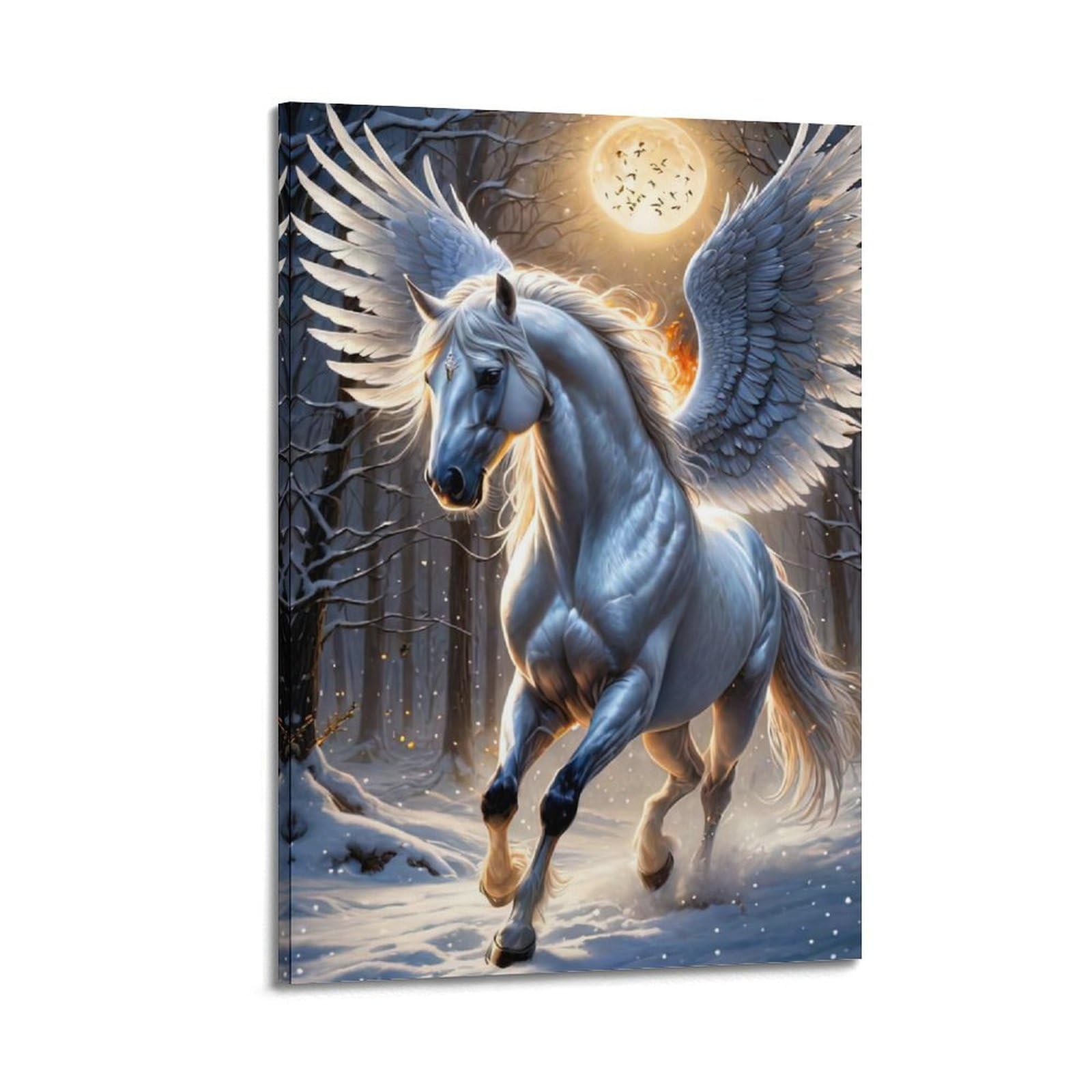 WPHSFX Animal Poster White Horse in The Snow Poster Decorative Painting Canvas Wall Posters And Art Picture Print Modern Family Bedroom Decor Posters 24x36inch(60x90cm)