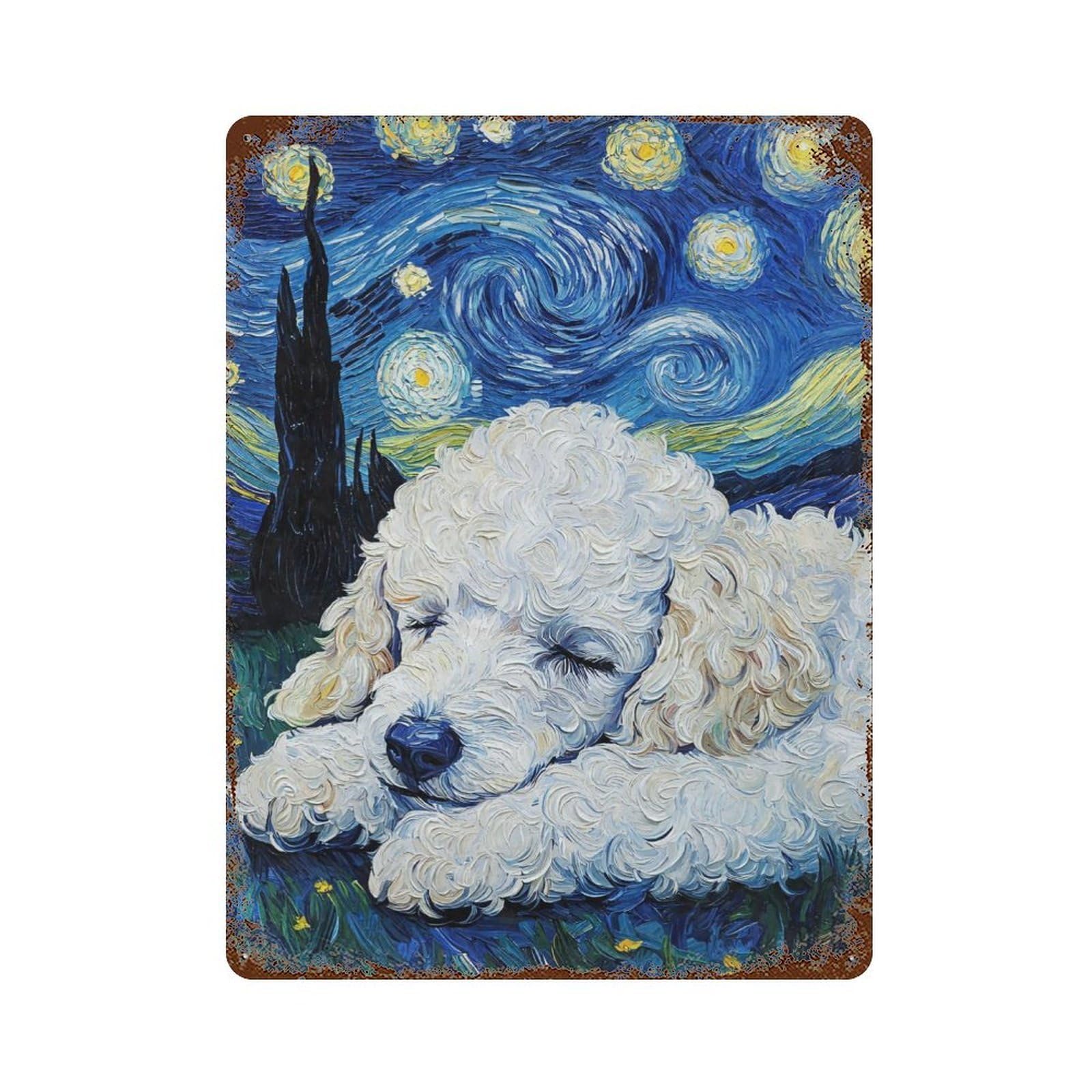 White Poodle Puppy Sleeping Rusty Metal Tin Sign 15.7"x11.8", for Farmhouse, Kitchen And Entryway Decor, Rustic Home Decor