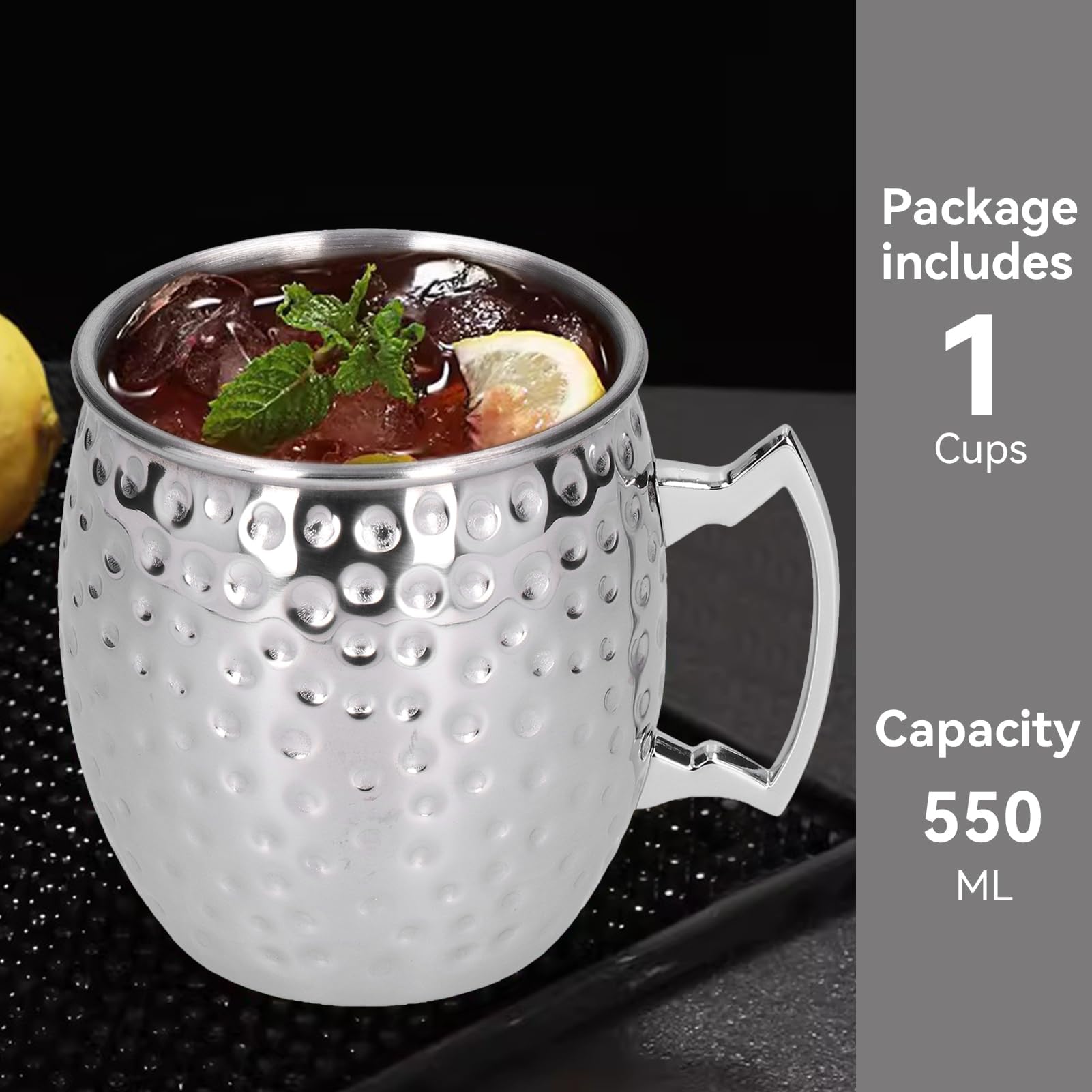 2Pcs Moscow Mule Mugs, 550ml Stainless Steel Cocktail Cup Metal Beer Glasses Hammered Copper Moscow Mule Mug Large Beer Mug for Drinks