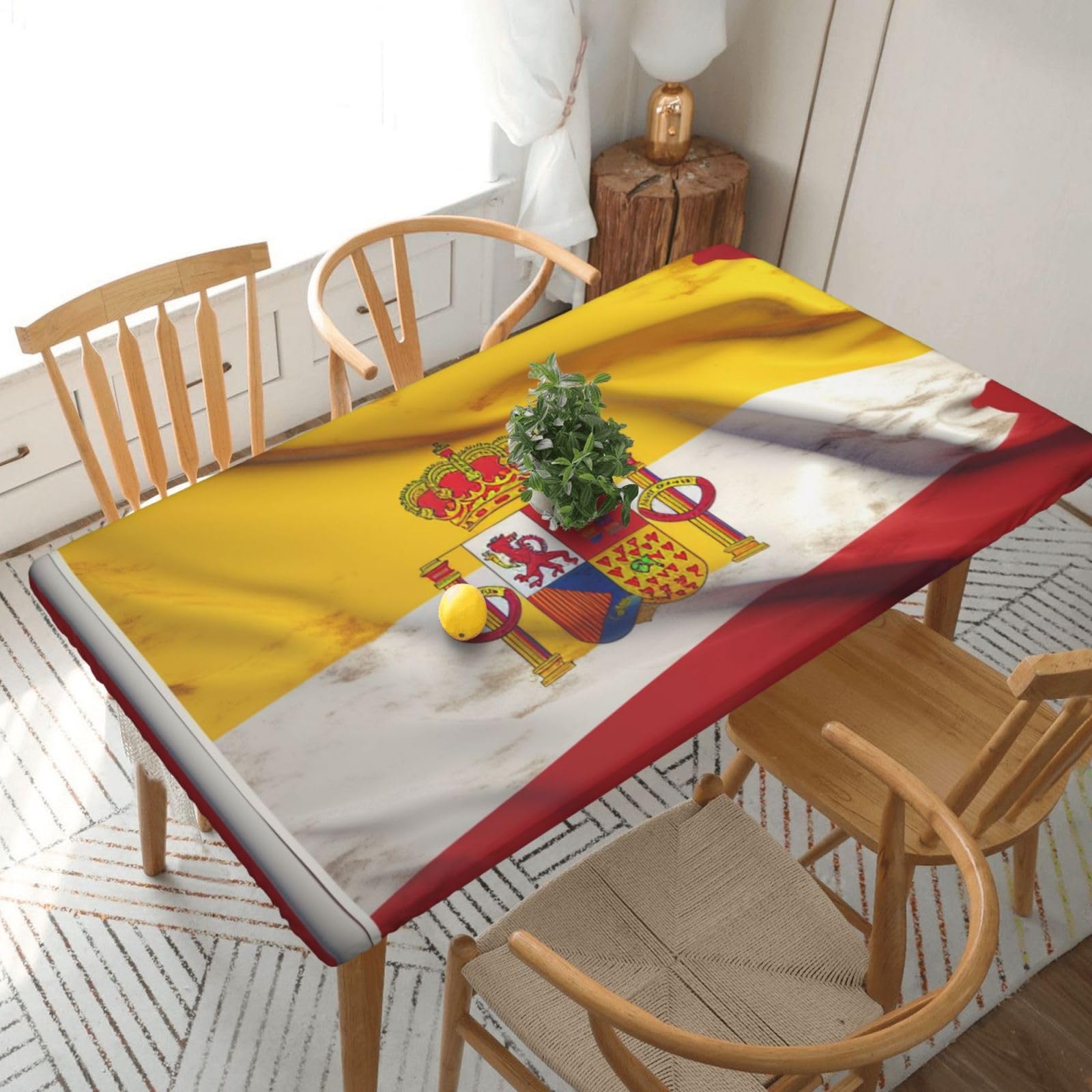 WPKJU Spain Flag Printed Tablecloths 5ft Rectangular Table Covers Washable Polyester Decorative Table Cloth for Dining Table Picnic Wedding