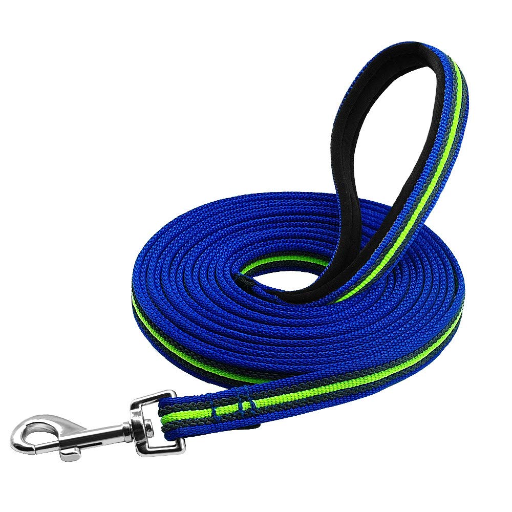 Haltbare Trainingsleine für Hunde, 3 m bis 15 m, lange Leine mit gepolstertem Griff, spezielles rutschfestes Design für Hunde jeder Größe, Blau, 5 m