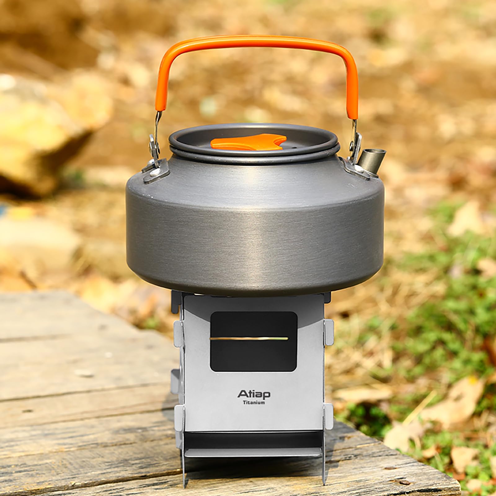 Estufa de camping plegable de titanio, estufa de leña ultraligera para mochileros, estufa portátil de bolsillo plana con soporte para olla y bolsa de transporte para bushcraft, senderismo