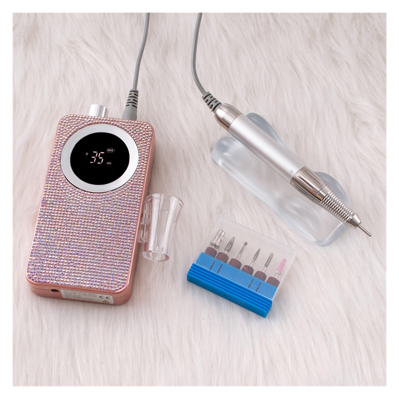 35000RPM elektryczna wiertarka do paznokci, profesjonalna maszyna manicure, zestaw szlifowania, wiertło, przenośny sprzęt polerowania,Niski poziom hałasu(Silver)