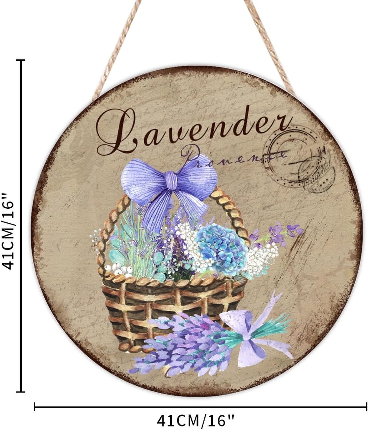 Lavender Wood Door Sign, Personalized Pattern Round Door Hanger Sign, 16x16in Old Paper Textures Wall Door Hanging Sign for Front Door Entryway Porch Bar Pub Farewell Party Housewarming Gifts