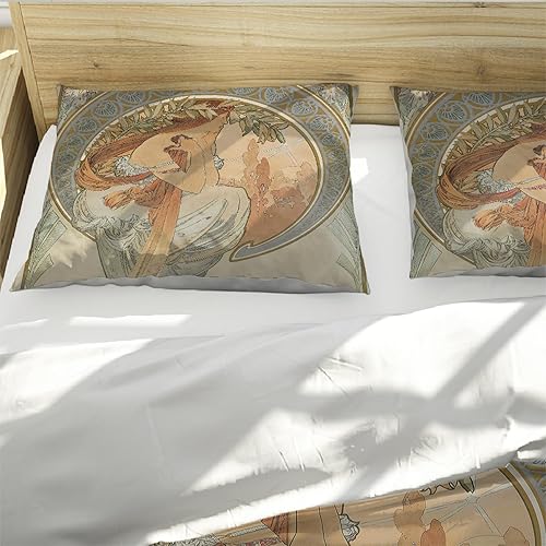 Miniatura 4 de FEIPUHOME Art Juego de funda de edredón romántica de 3 piezas estilo Alphonse Mucha vintage para adultos y niños, hermosa funda de edredón de hada,