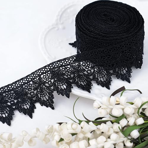Miniatura 2 de SEWDIYTR Ribete de encaje negro de 2 pulgadas de ancho borde bordado para costura manualidades boda apliques de boda decoración del hogar 45 yardas