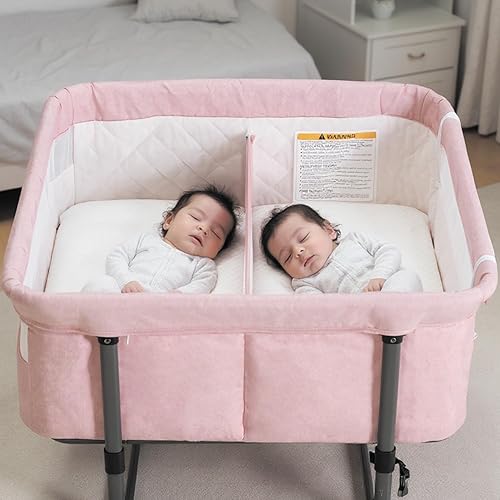 Miniatura 3 de MTWML Cuna gemelar para 2 bebés, cuna portátil para gemelos con bolsa de almacenamiento y funda de colchón reemplazable, cuna de cama doble