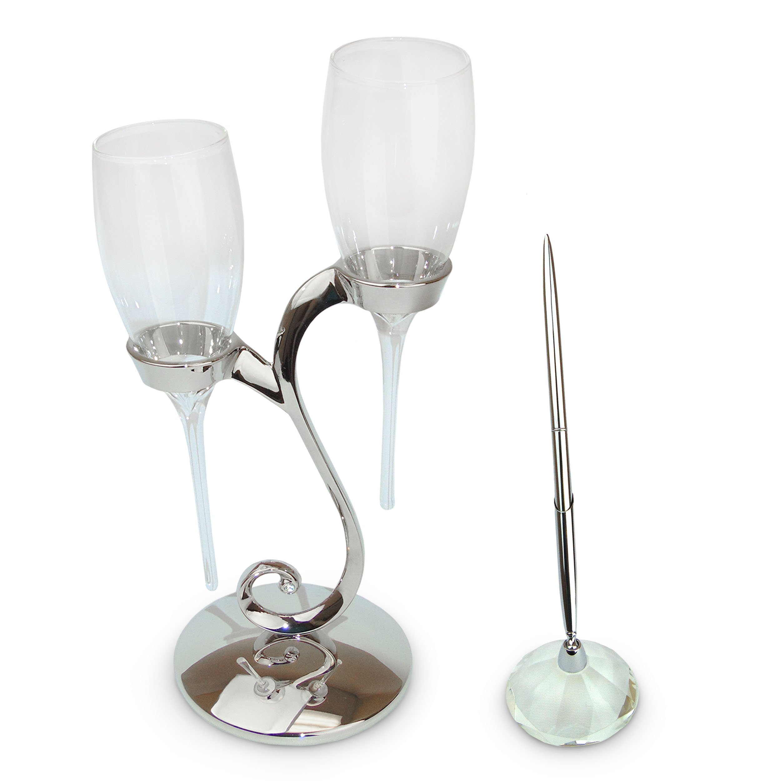 Sparkls Champagne Glass Wedding Toasting Flutes and Pen Bundle