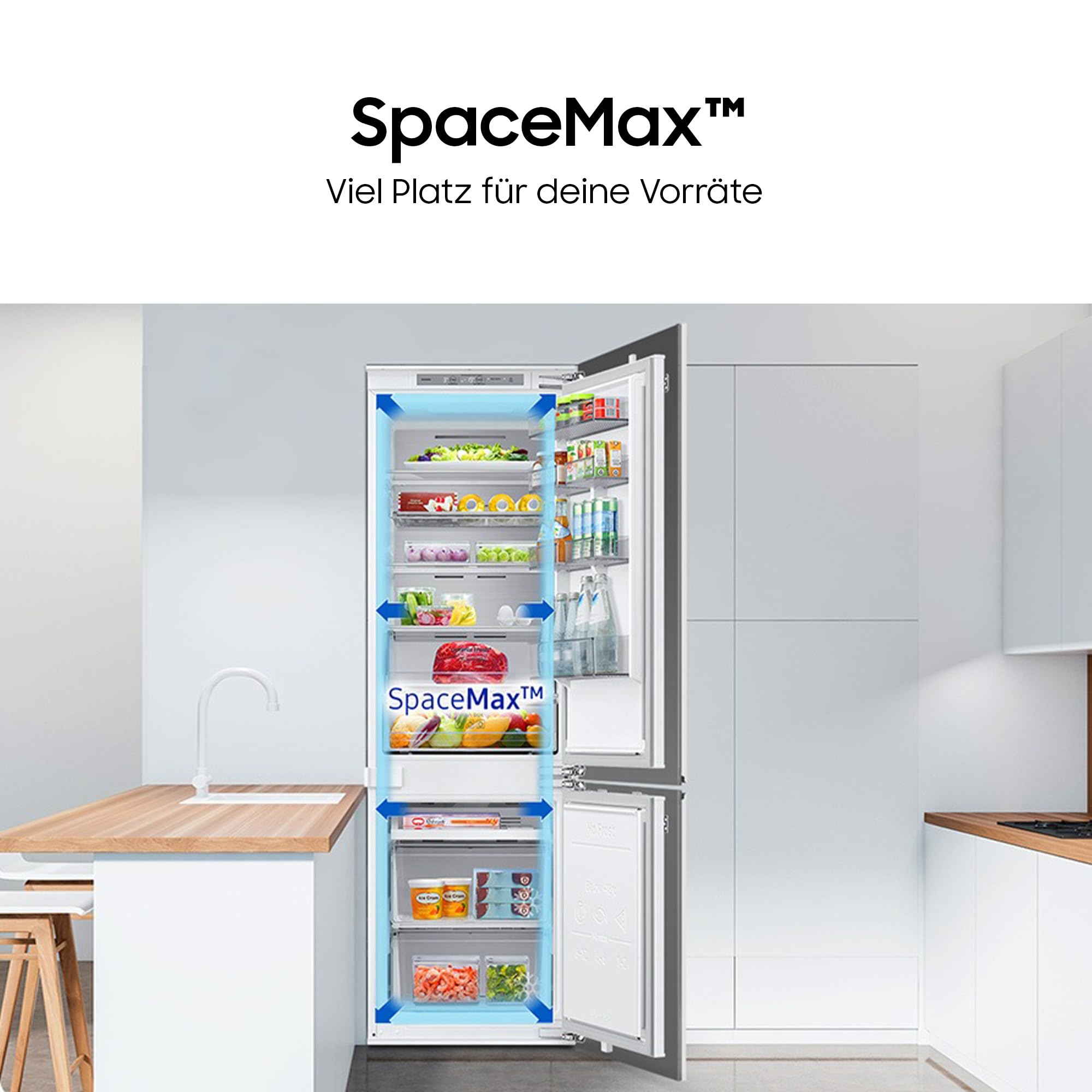 Samsung BRB38G705DWWEF Einbau-Kühl-Gefrierkombination, Kühlschrank mit Gefrierfach, 194 cm, 389 l, No Frost+, AI Energy Mode, Optimal Fresh+, Weiß