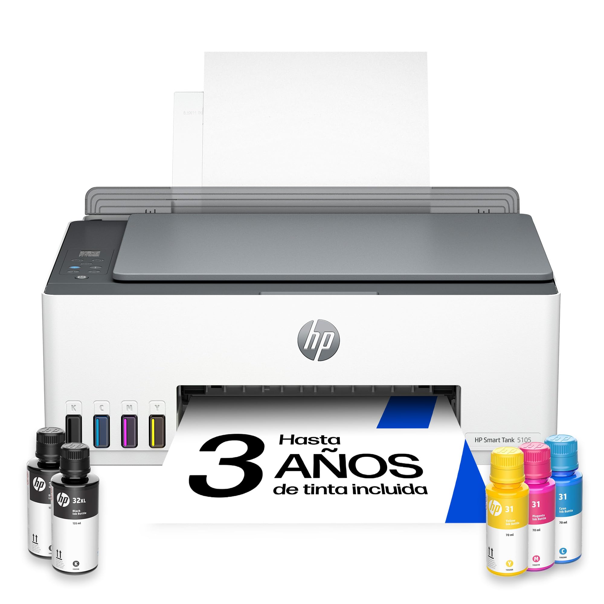 HP Smart Tank 5105 Wi-Fi Multifunction Ink Printer, with Refillable Reservoir, Includes Ink for Printing Up to 3 Years
