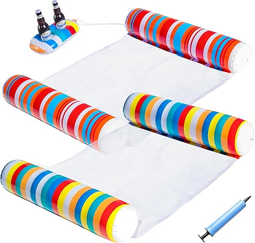 FindUWill Paquete de 2 flotadores de piscina con soporte para bebidas, XL, hamaca inflable de agua, multiusos, 4 en 1 (silla, silla, hamaca,