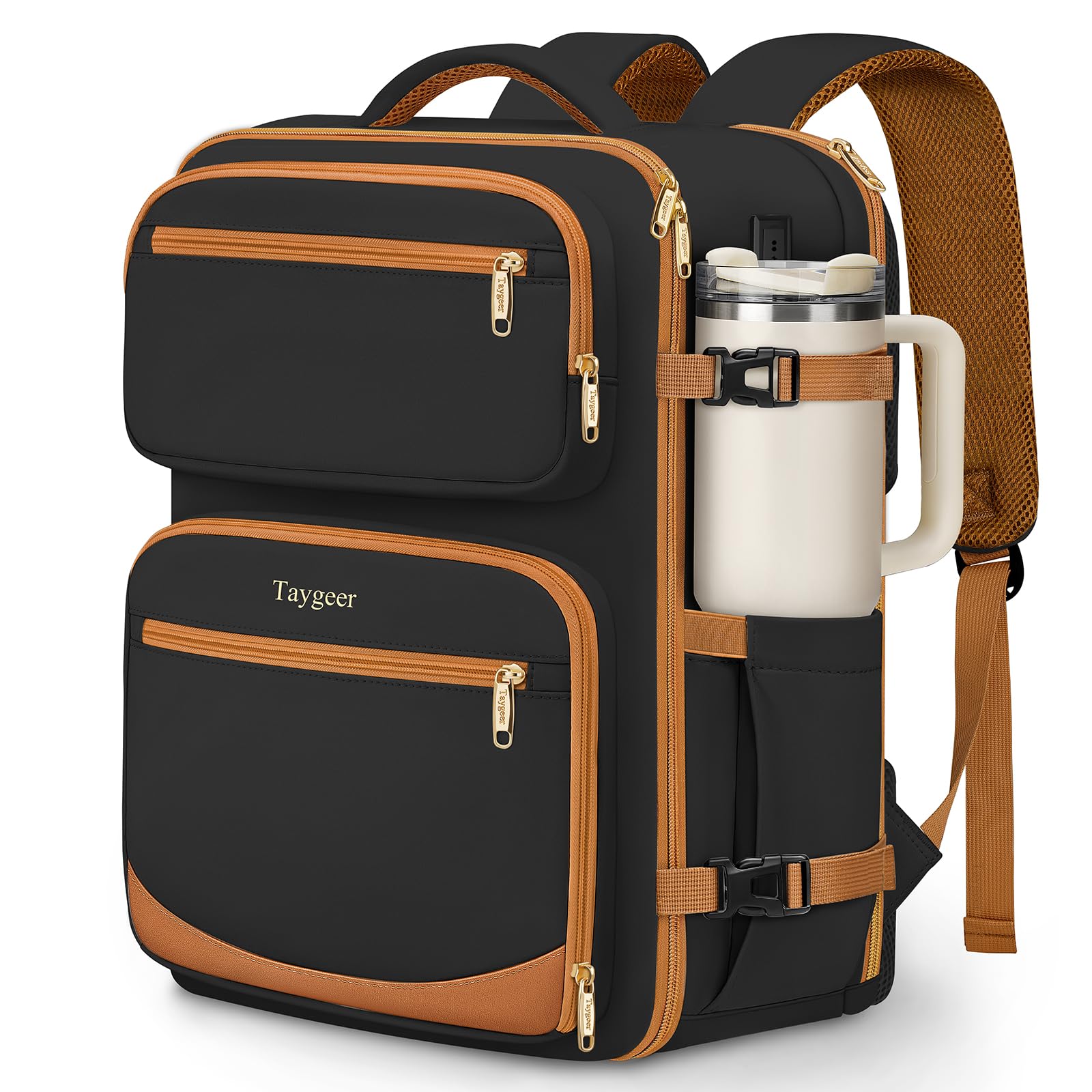 Taygeer Frontier Airlines Personal Item Bag 18x14x8, Underseat Carry on Backpack with Makeup Compartment, 40L Travel Backpack for Women & Men Fits Spirit Frontier Allegiant, Black Brown : Electronics