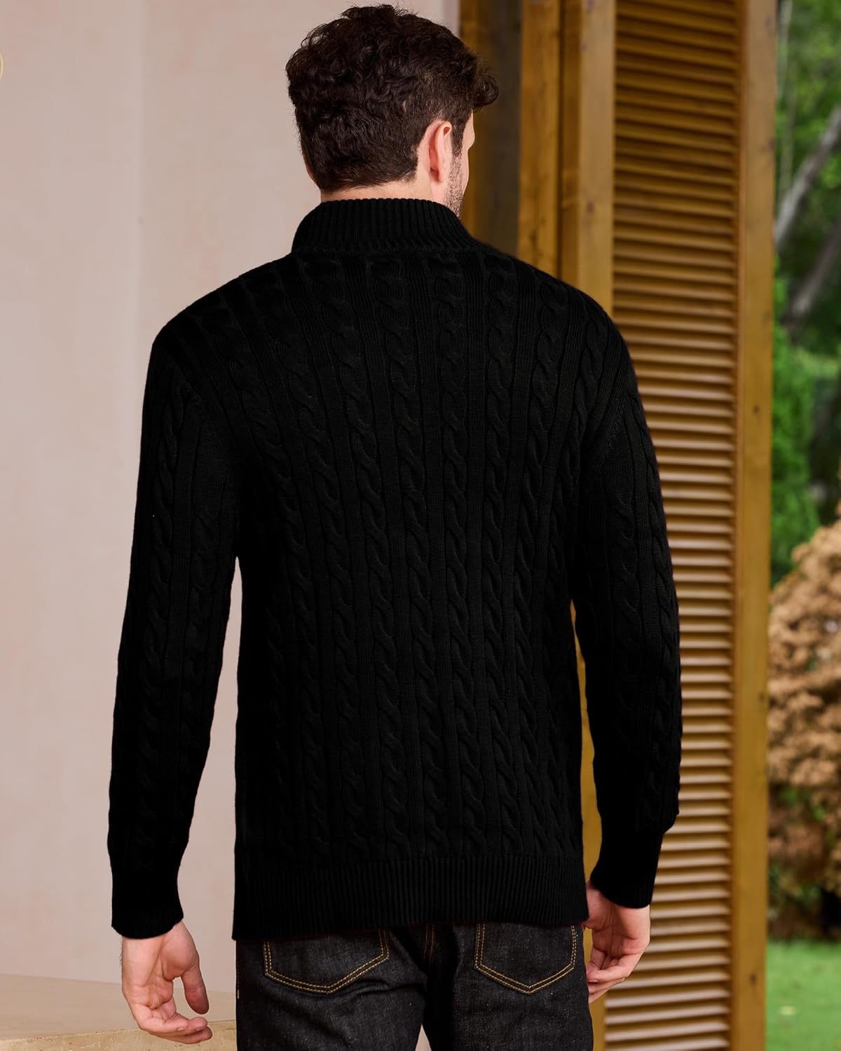 Kallspin Mens Quarter Zip Sweater Wool Blend Cable Knit Pullover Long Sleeve Casual Business Knitwear Fall Winter Top - Image 3