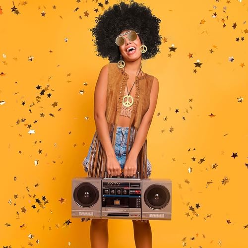 Miniatura 4 de Shihanee 6 piezas de disfraces de Halloween de los años 70 para mujer, disfraz hippie de discoteca, accesorios hippie para fiesta de los años 60 y 70