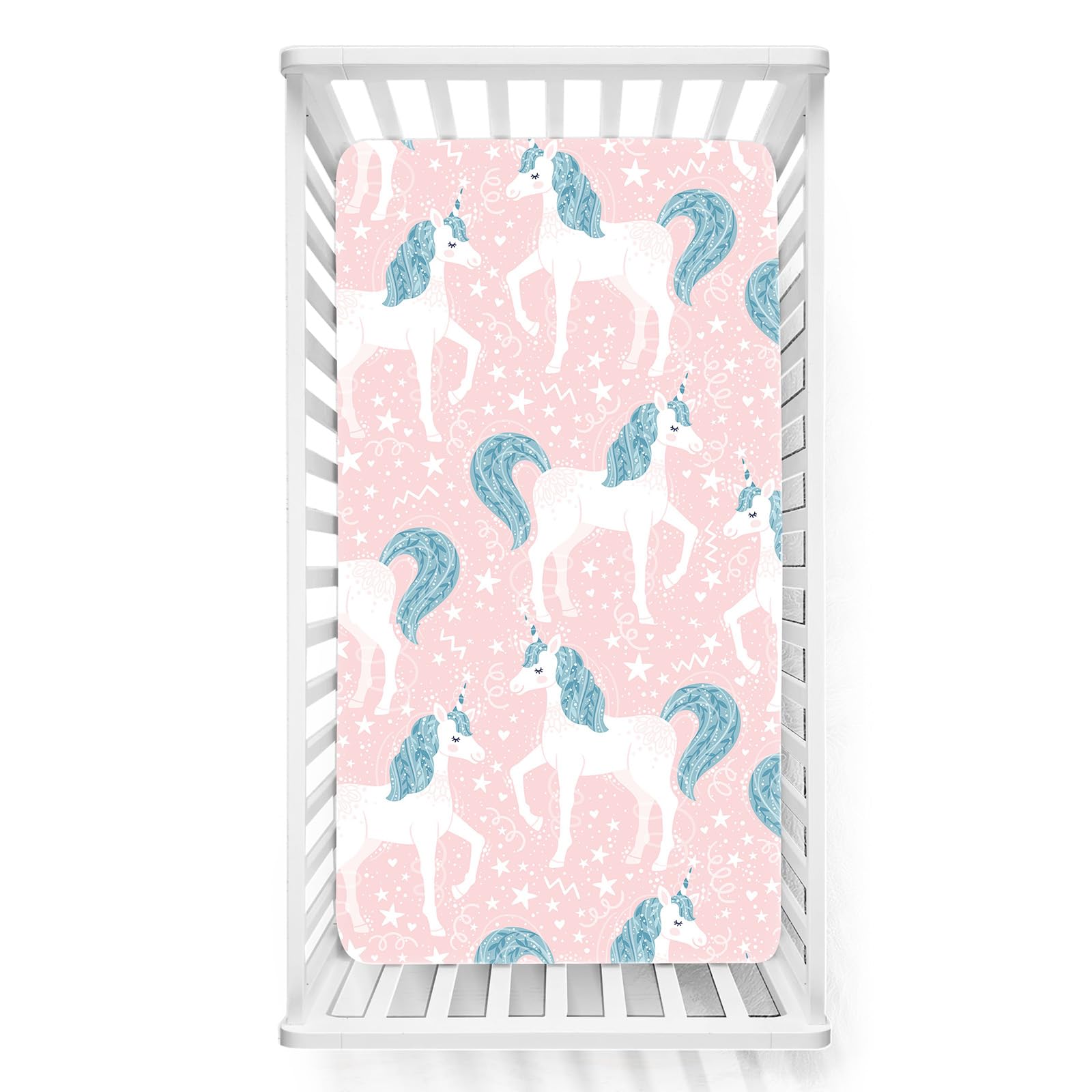Odot Cot Bed Sheets, Cartoon Horse Print Bedside Cribs Fitted Sheets, Baby Bed Sheets Microfiber Cot Bed Mattress Protector, Bassinet Sheets, Easy Care Soft and Dureable (Pink 3,80x160 cm)