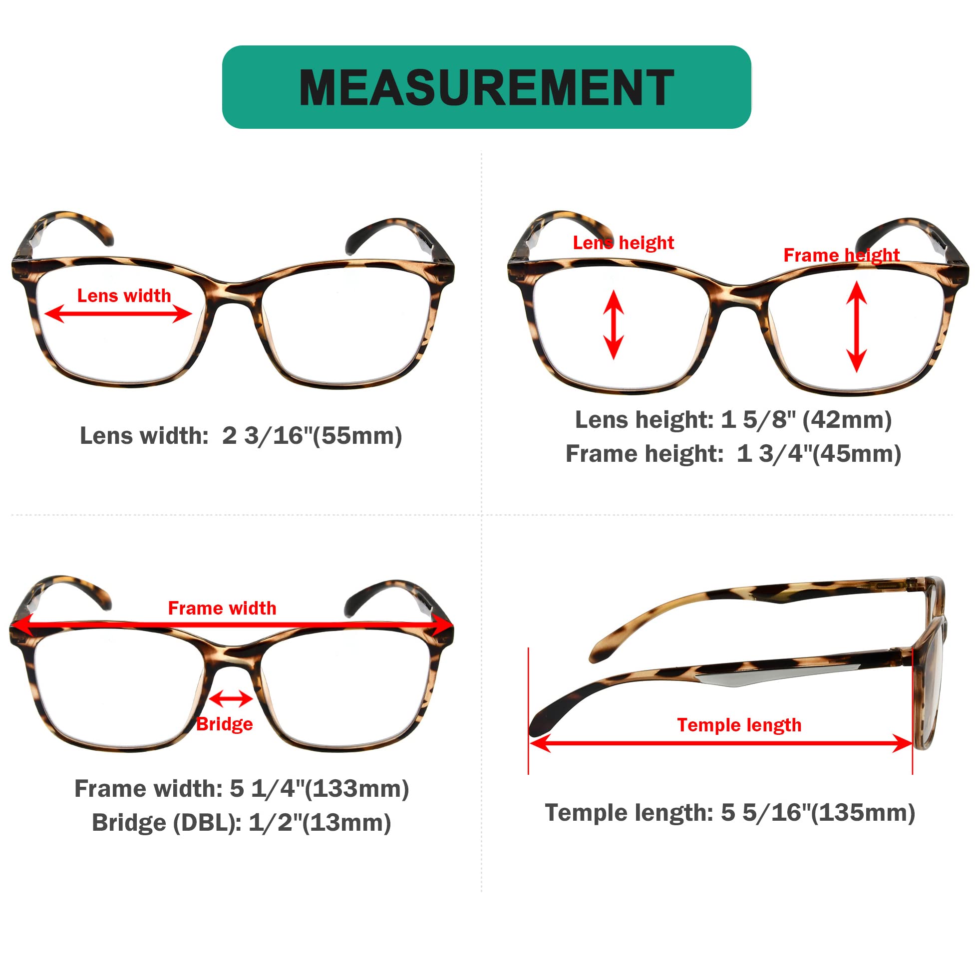Eyekepper 5 Packing Reading Glasses Women Large Frame Readers Men +2.50, 5pcs-mix - Image 3
