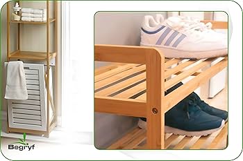 Kos Design Bambus Schuhbank - Weiße Sitzbank Mit 2 Regalen 80cm