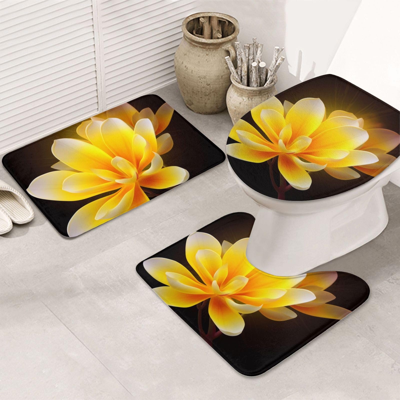 Tapis de bain antidérapant anti-glissade avec set de toilette jaune dégradé