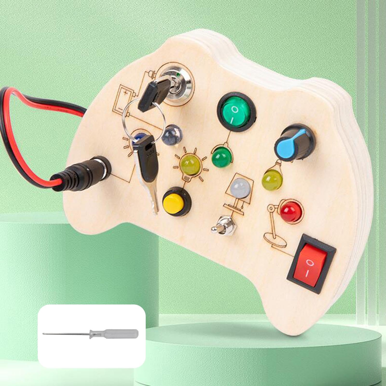 Qianly Busy Board Tablero Sensorial Juguete Educativo Tablero de Interruptores de Luces Tablero de Madera Conmutadores LED Estimulación Temprana