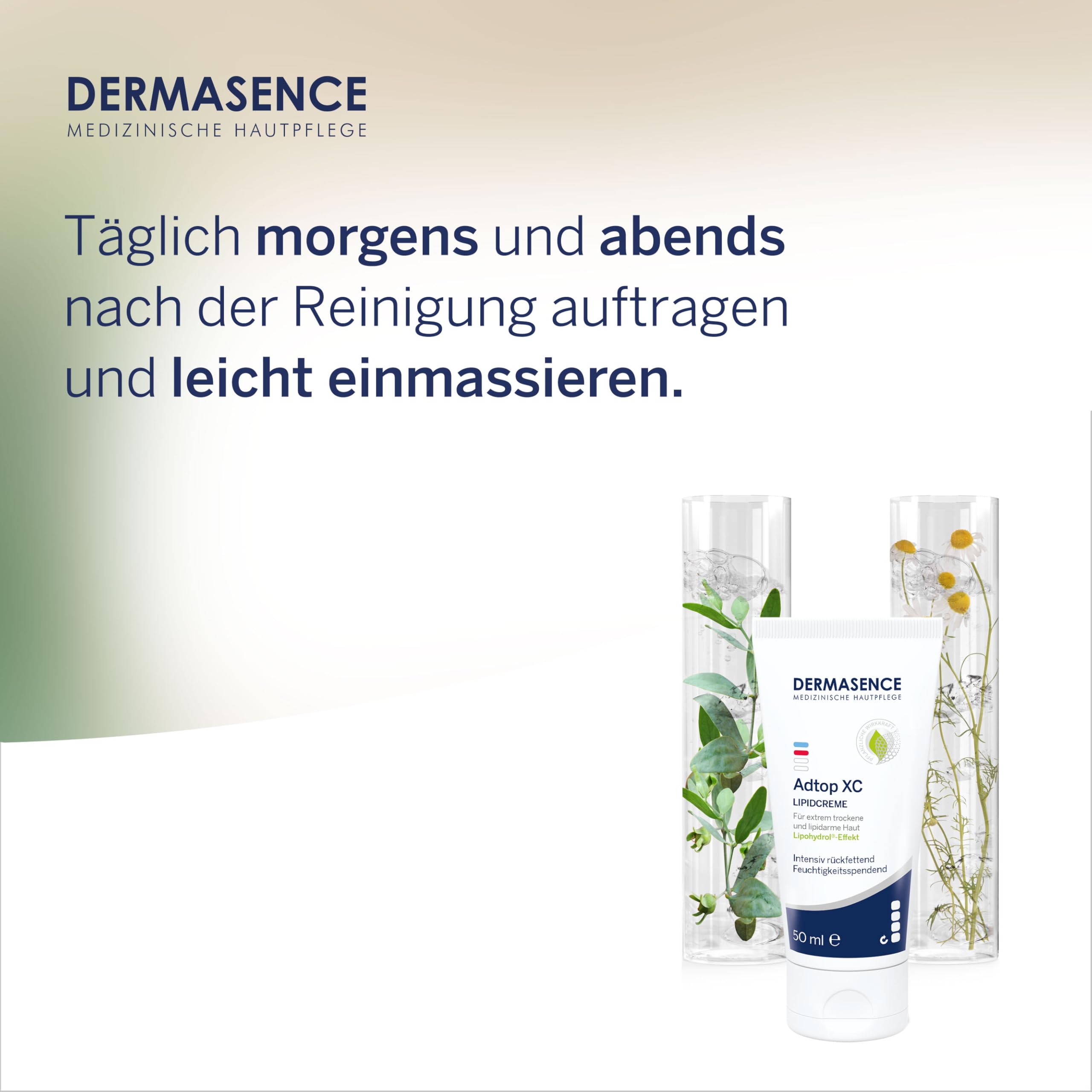 DERMASENCE Adtop XC Lipidcreme, 50 ml, Pflege bei extrem trockener und rissiger Haut, mit Ceramiden und Jojobaöl, beruhigend bei Juckreiz, parfümfrei, vegan, für Kinder und Erwachsene geeignet