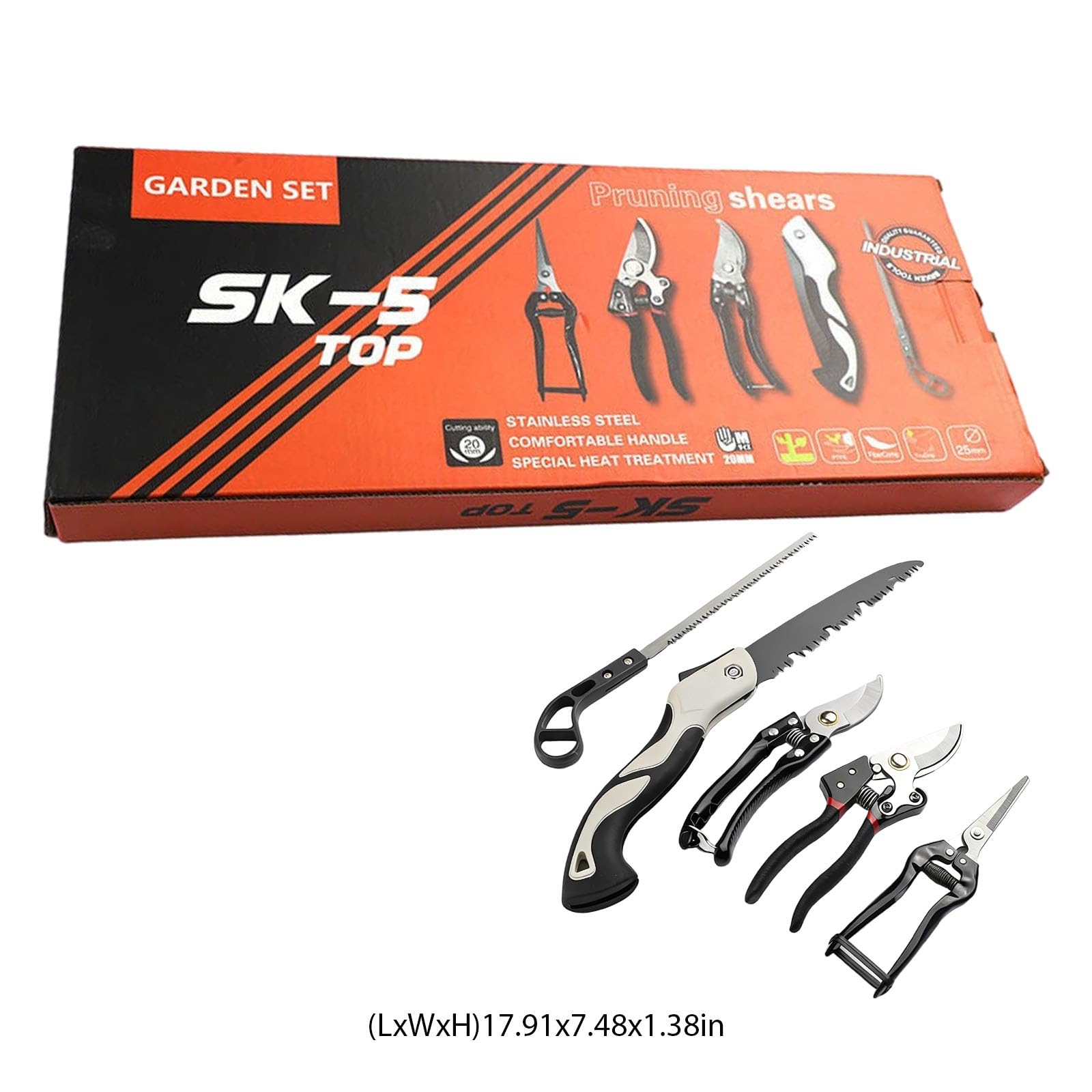 5 TLG. Gartengeräte-Set mit Gartenschere und Klappsäge, Edelstahl-Werkzeuge für Baumschnitt und Gartenarbeit, komfortabler Griff, spezielle Hitzebehandlung, zum Schneiden und Pflegen im Garten