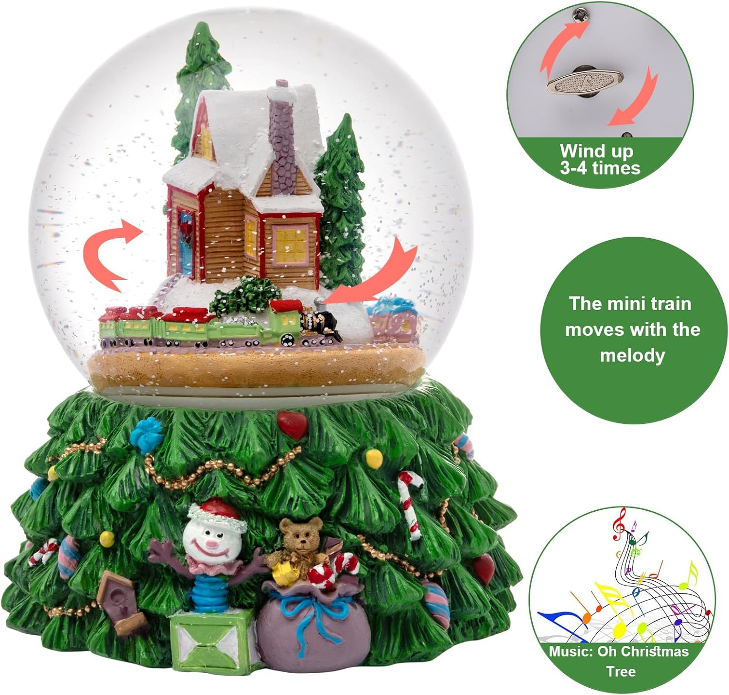 Revolving Christmas Train Snow Globe – Color-Changing LED Music Box, 3D Christmas Tree Base, Hand-Painted Winter Scene, for Kids & Adults - Image 4