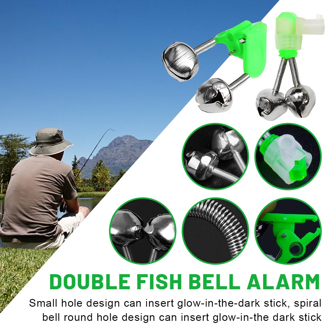Fishing Rod Bells Alarm Bells Double Rod Clamp Twin Bells Tackle Night Fishing 10 Pieces