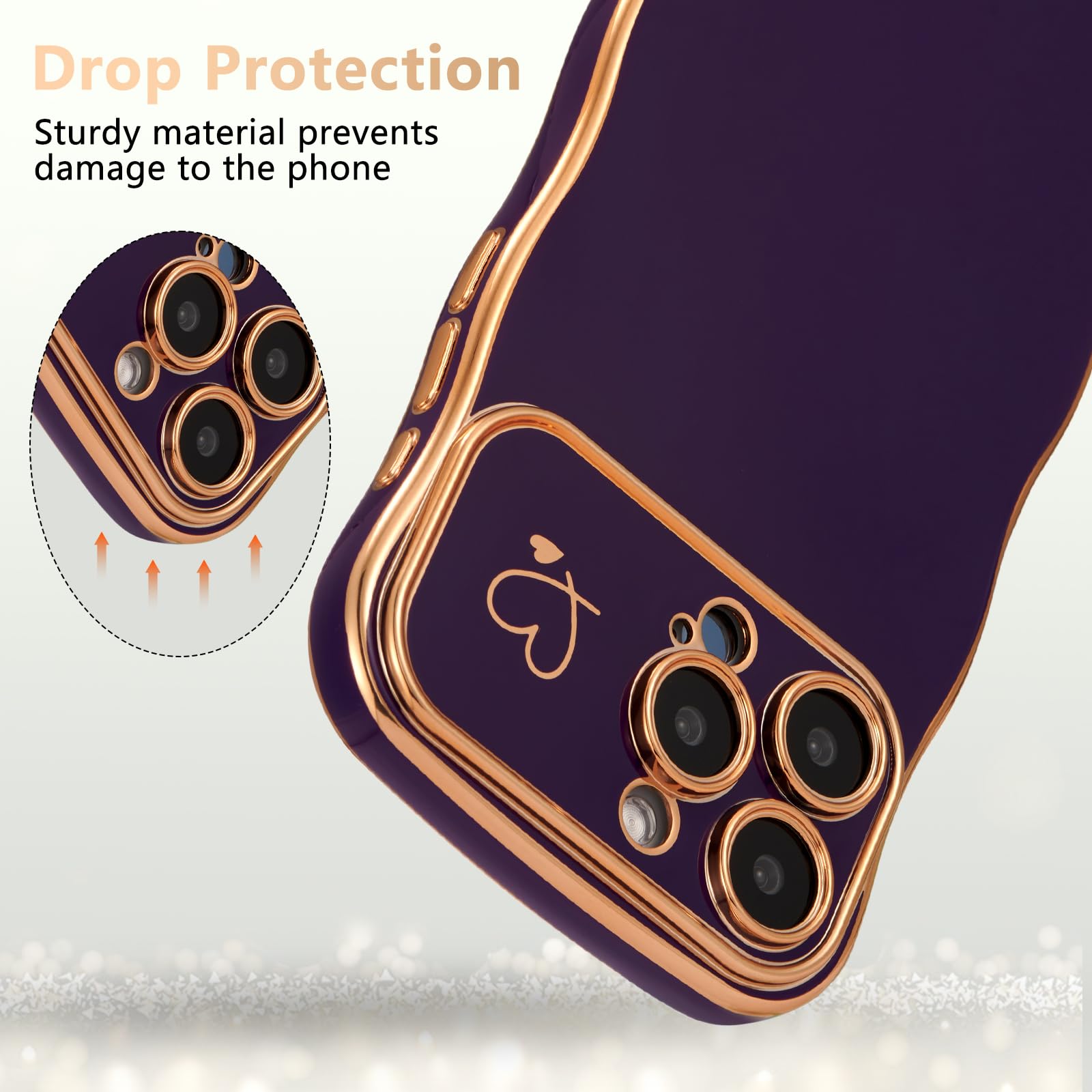Custodia IPhone 15 Con Cuore E Bordo Dorato: Cover Morbida In Silicone Per Ragazze