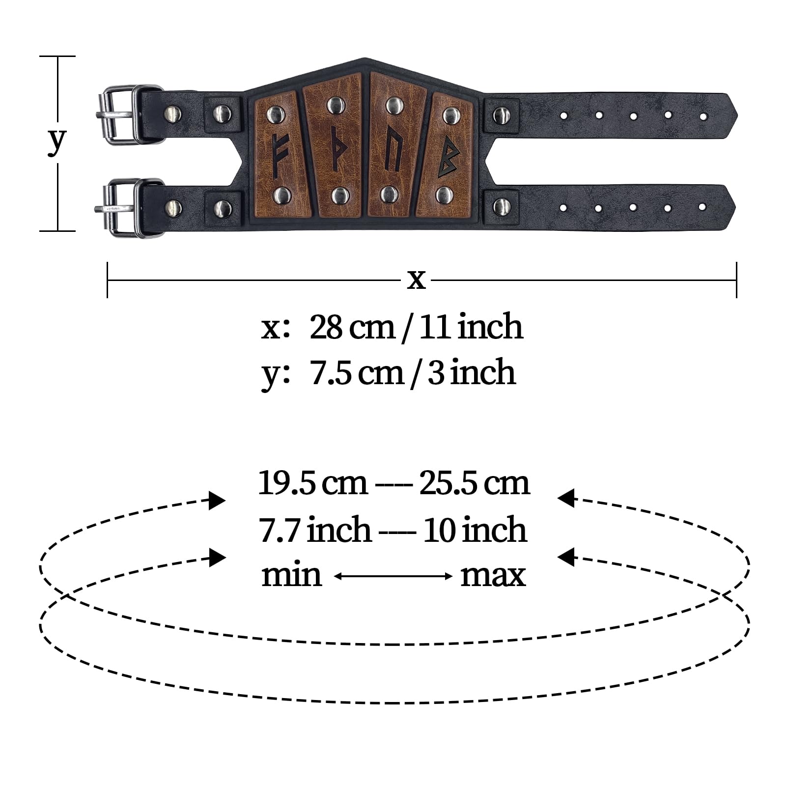 HiiFeuer Pulsera Viking Runes de piel sintética,Muñequera retro nórdica, Pulsera brazalete nórdica con cierre de hebilla