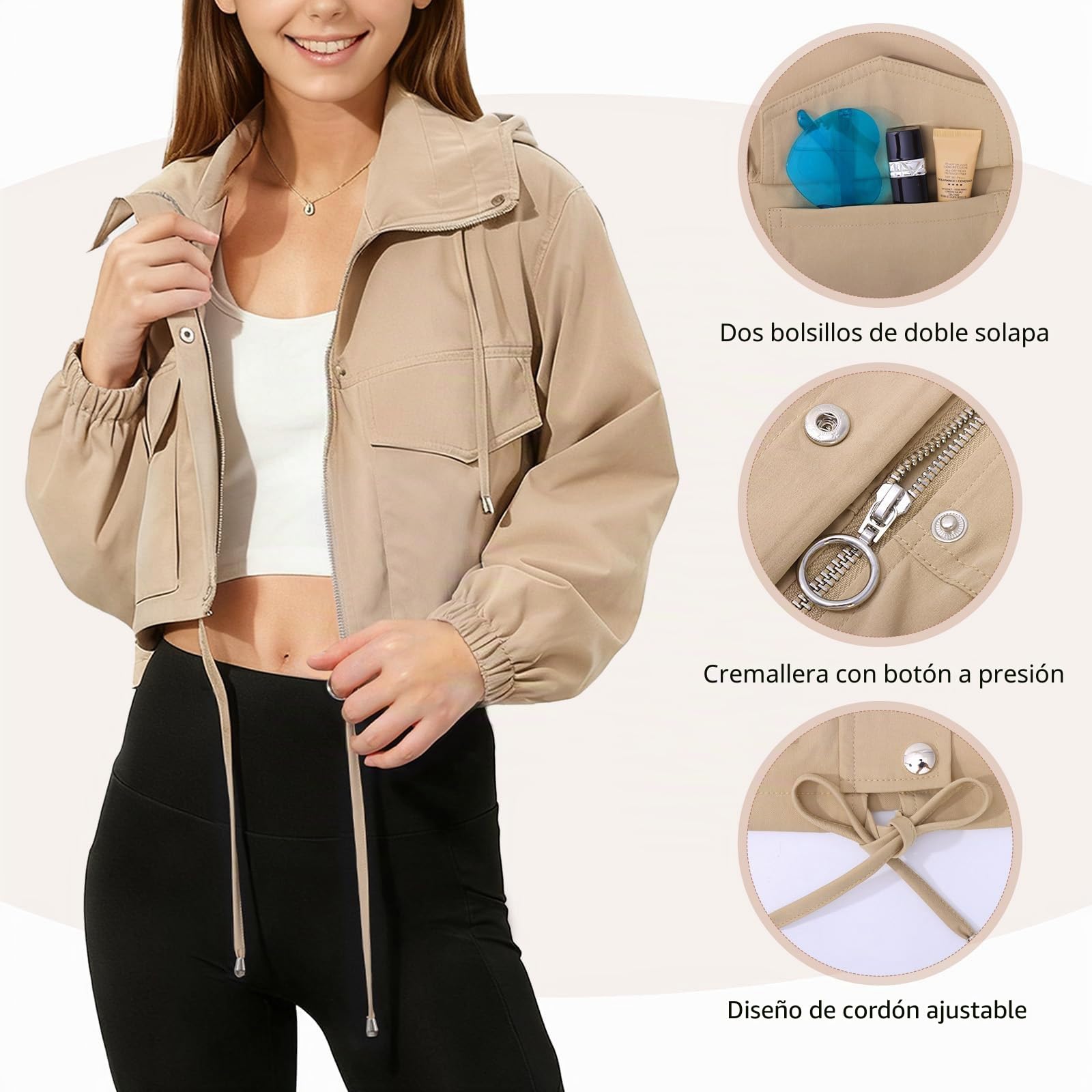 Classics Chaqueta Bomber para Mujer Abrigo Corto Blouson Casual Chaqueta Entretiempo Otoño y Primavera con Bolsillos Cremallera