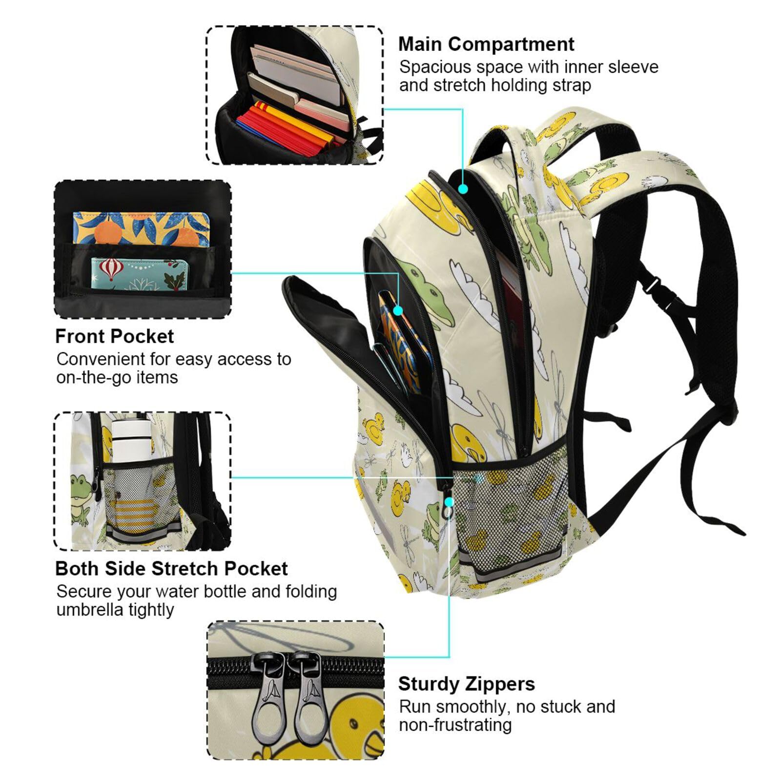 ALAZA Cute Frog Kids Backpack – 11.6x6.9x16.7 Inch School Daypack For Boys & Girls