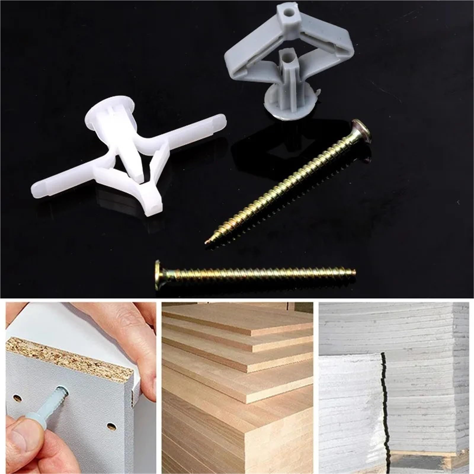 Dübel 10mm Gipskartondübel mit Befestigungsschrauben, selbstbohrende Expansionsschraubenrohre, Trockenbau-Ankerbolzen, Befestigungssätze(Color 2,200PCS (100 Sets))