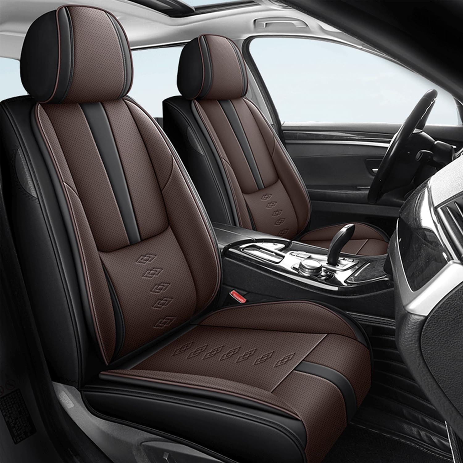 Car Seat Covers for Neon,for Dodge Neon 2000-2005,Leather Front Seat Covers,Airbag-Compatible Car Seat Protectors,Waterproof Seat Cover for Cars(Black+Coffee,2PCS Only)
