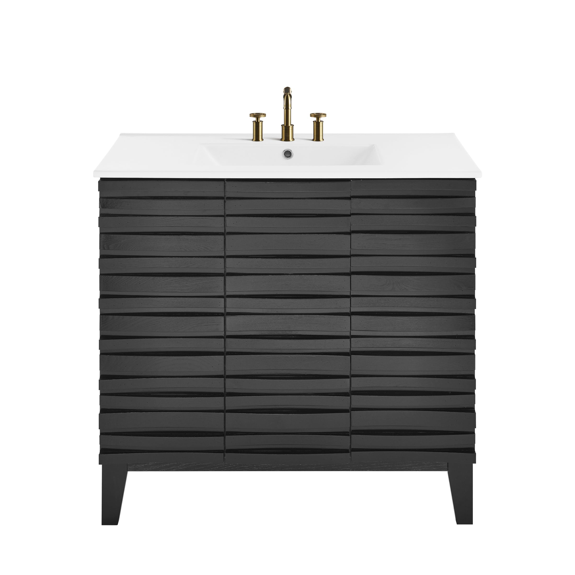 Swiss Madison Cascade 36 in. Black Oak Bathroom Vanity with White, 3-Hole Ceramic Sink Top